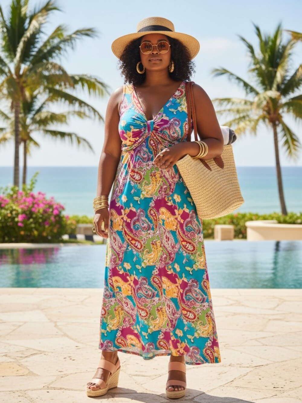 Jaclyn Smith Womens Multicolor Paisley Sleeveless‎ Maxi Dress Twist Front
